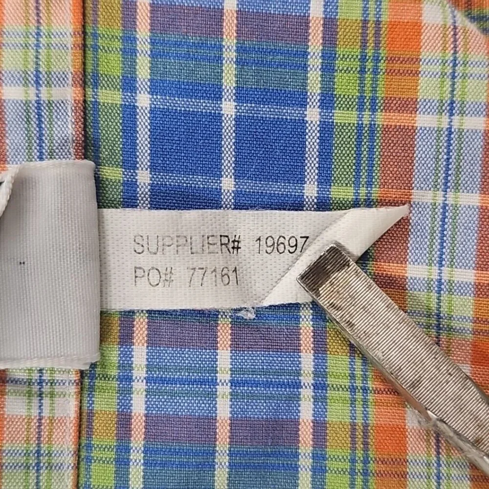 Ralph Lauren Classic Fit Shirt Men's 17 1/2 - 34/35 Blue Orange Plaid EUC Luxe‎